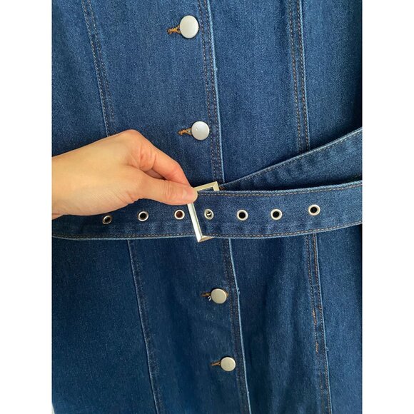 NWT Blue Denim Button-Up Dress With Belted Waist By Allega K - Size M - Picture 9 of 15